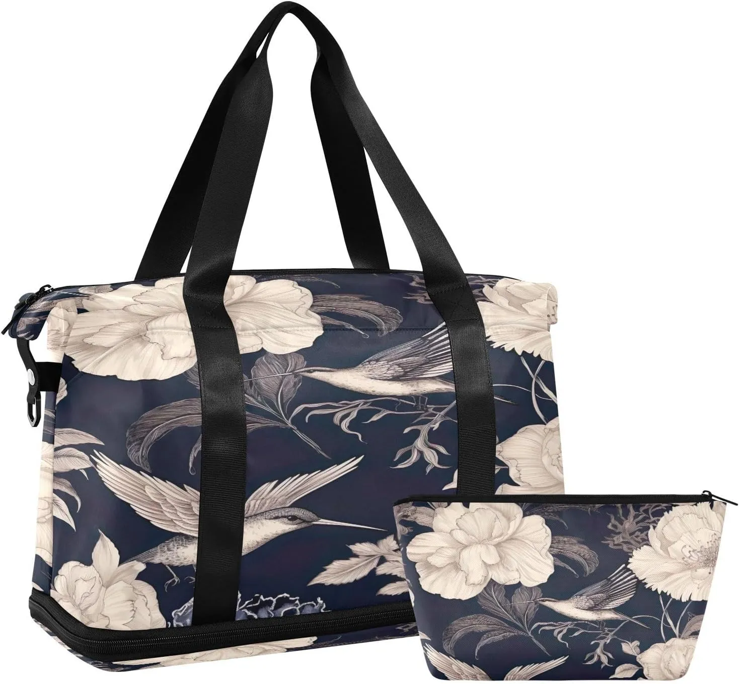 Floral Hummingbirds Duffel Bag Lightweight Carry On Gym Bags for Travel and Weekends, Versatile Overnight Bag with Shoe Compartment