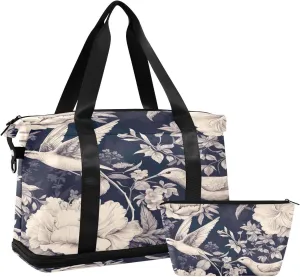Floral Hummingbirds Duffel Bag Lightweight Carry On Gym Bags for Travel and Weekends, Versatile Overnight Bag with Shoe Compartment