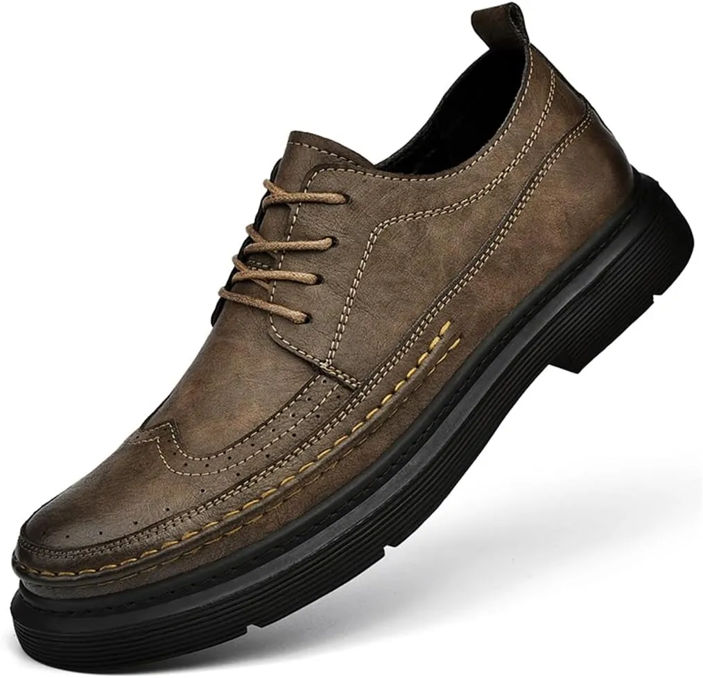FMURY Men's Versatile Casual Leather Shoes Outdoor Breathable Shoes Lace Up Driving Hiking Shoes for Man(40 Code)