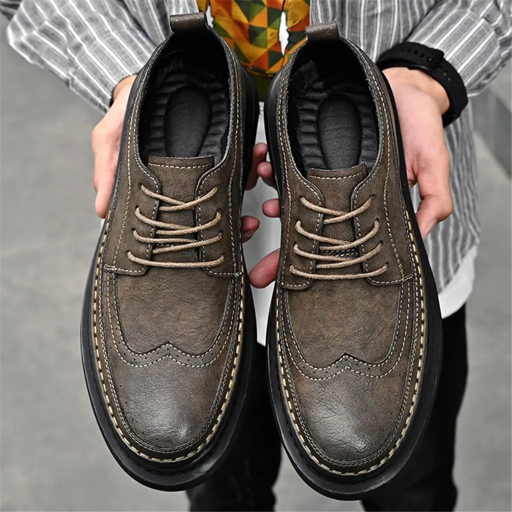 FMURY Men's Versatile Casual Leather Shoes Outdoor Breathable Shoes Lace Up Driving Hiking Shoes for Man(40 Code)