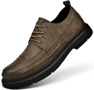 FMURY Men's Versatile Casual Leather Shoes Outdoor Breathable Shoes Lace Up Driving Hiking Shoes for Man(40 Code)