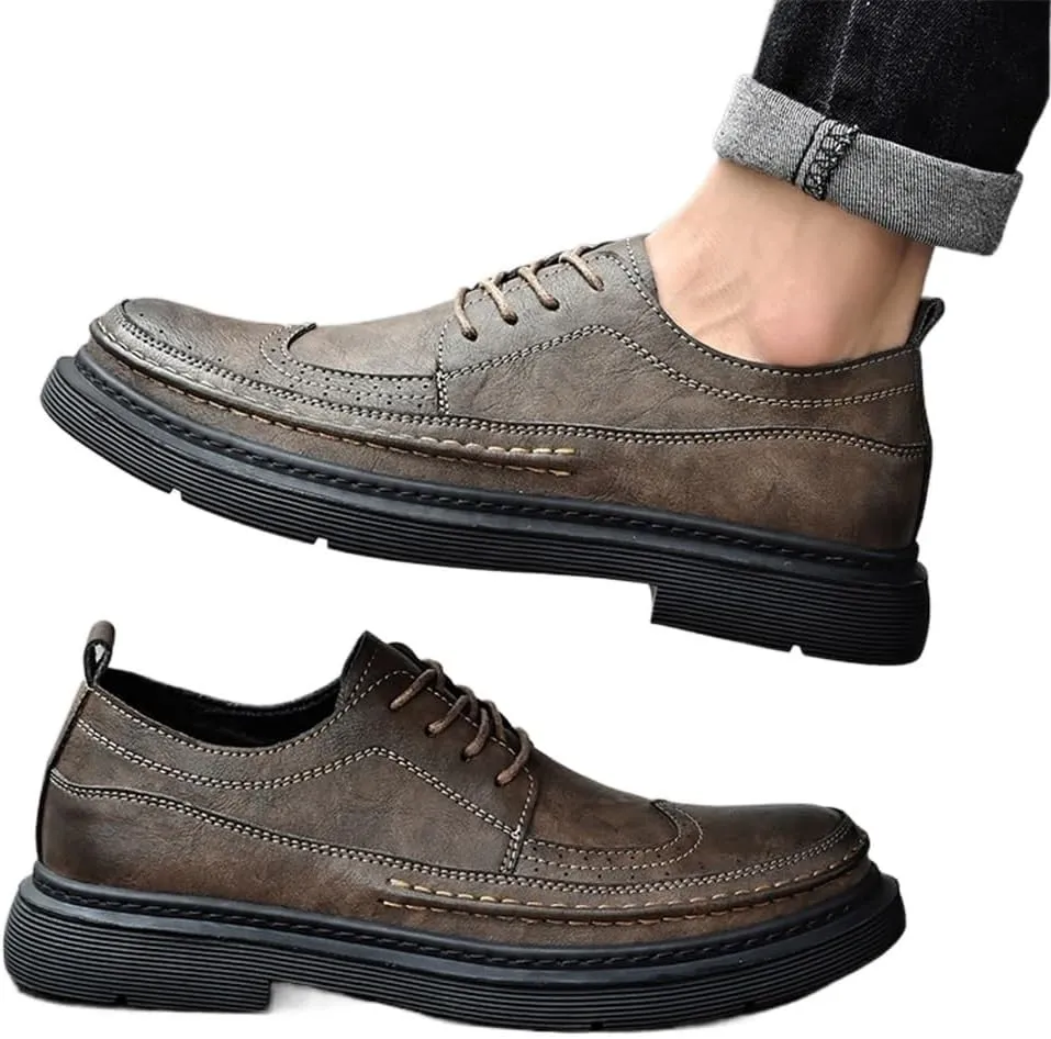 FMURY Men's Versatile Casual Leather Shoes Outdoor Breathable Shoes Lace Up Driving Hiking Shoes for Man(40 Code)