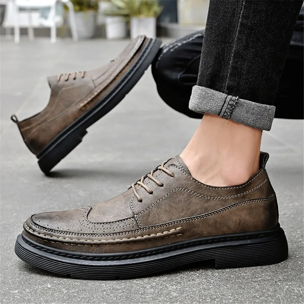FMURY Men's Versatile Casual Leather Shoes Outdoor Breathable Shoes Lace Up Driving Hiking Shoes for Man(40 Code)