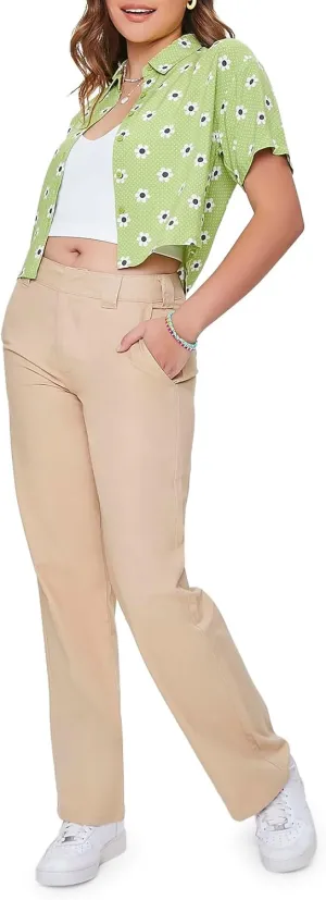 Forever 21 Women's Straight-Leg Twill Pants