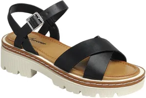 Forever Link Women's Chunky Heel Platform Sandals Lug Sole Open Toe with Buckle Ankle Strap, Black