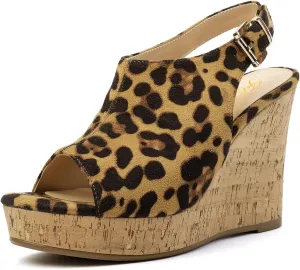 FOWT Women Open Toe Thick Platform Sandals Wedge High Heel Slingbacks Buckle Casual Summer Dressy Shoes Size 4-15 US