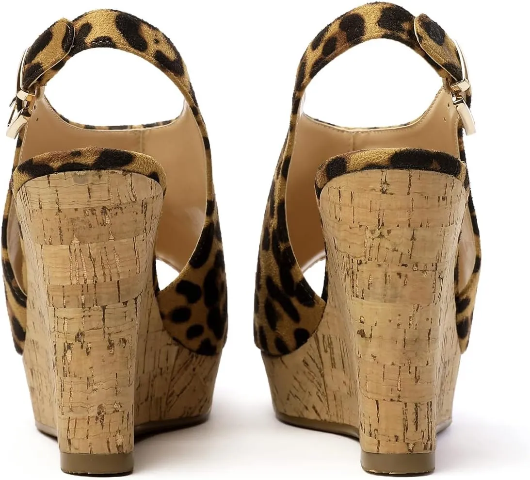 FOWT Women Open Toe Thick Platform Sandals Wedge High Heel Slingbacks Buckle Casual Summer Dressy Shoes Size 4-15 US