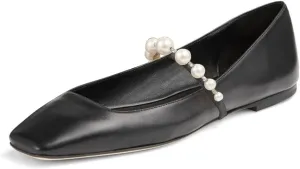 FOWT Women Square Toe Slip on Flats Pearl Studded Strap Elegant Pumps Wedding Bride Prom Dressy Shoes Size 4-15 US