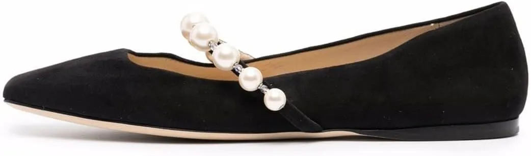 FOWT Women Square Toe Slip on Flats Pearl Studded Strap Elegant Pumps Wedding Bride Prom Dressy Shoes Size 4-15 US