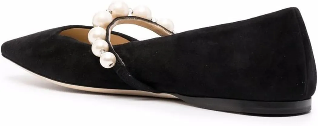 FOWT Women Square Toe Slip on Flats Pearl Studded Strap Elegant Pumps Wedding Bride Prom Dressy Shoes Size 4-15 US