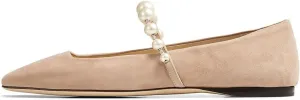 FOWT Women Square Toe Slip on Flats Pearl Studded Strap Elegant Pumps Wedding Bride Prom Dressy Shoes Size 4-15 US