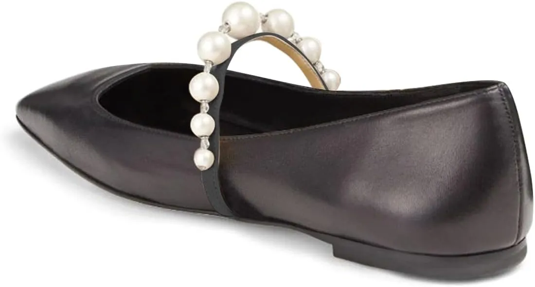 FOWT Women Square Toe Slip on Flats Pearl Studded Strap Elegant Pumps Wedding Bride Prom Dressy Shoes Size 4-15 US
