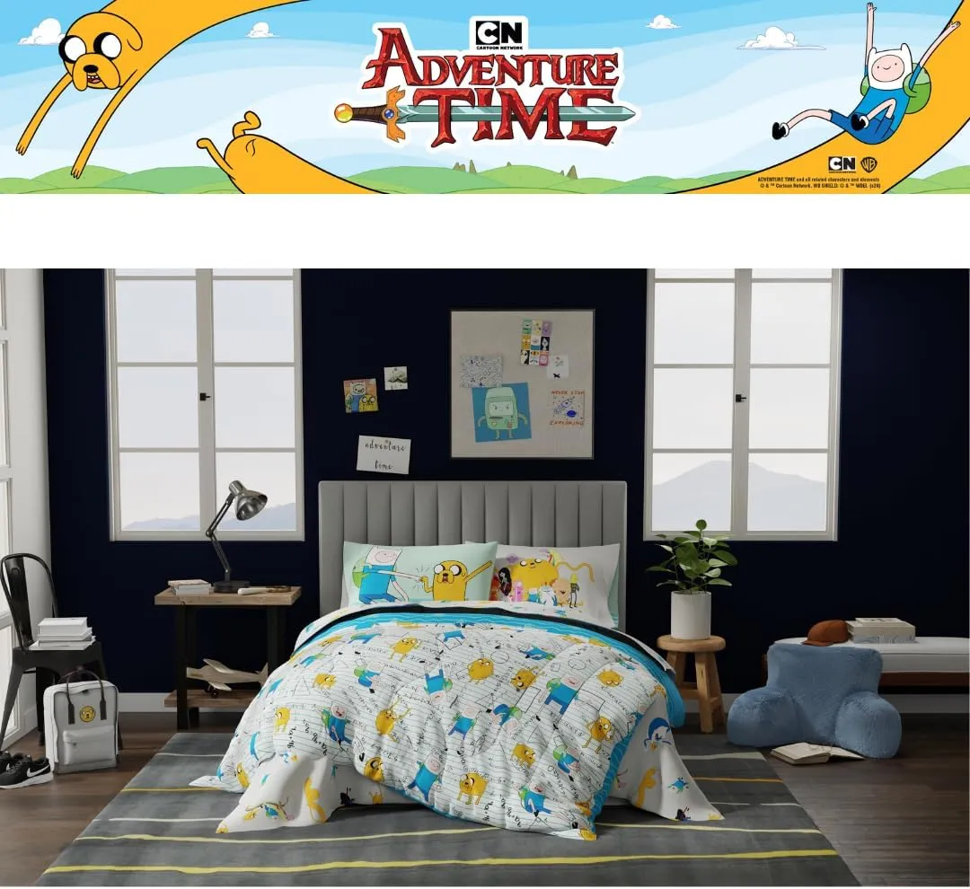Franco Adventure Time Finn & Jake Bedding 7 Piece Super Soft Cozy Reversible Comforter and Sheet Set with Sham, Full, (Officially Licensed Product)