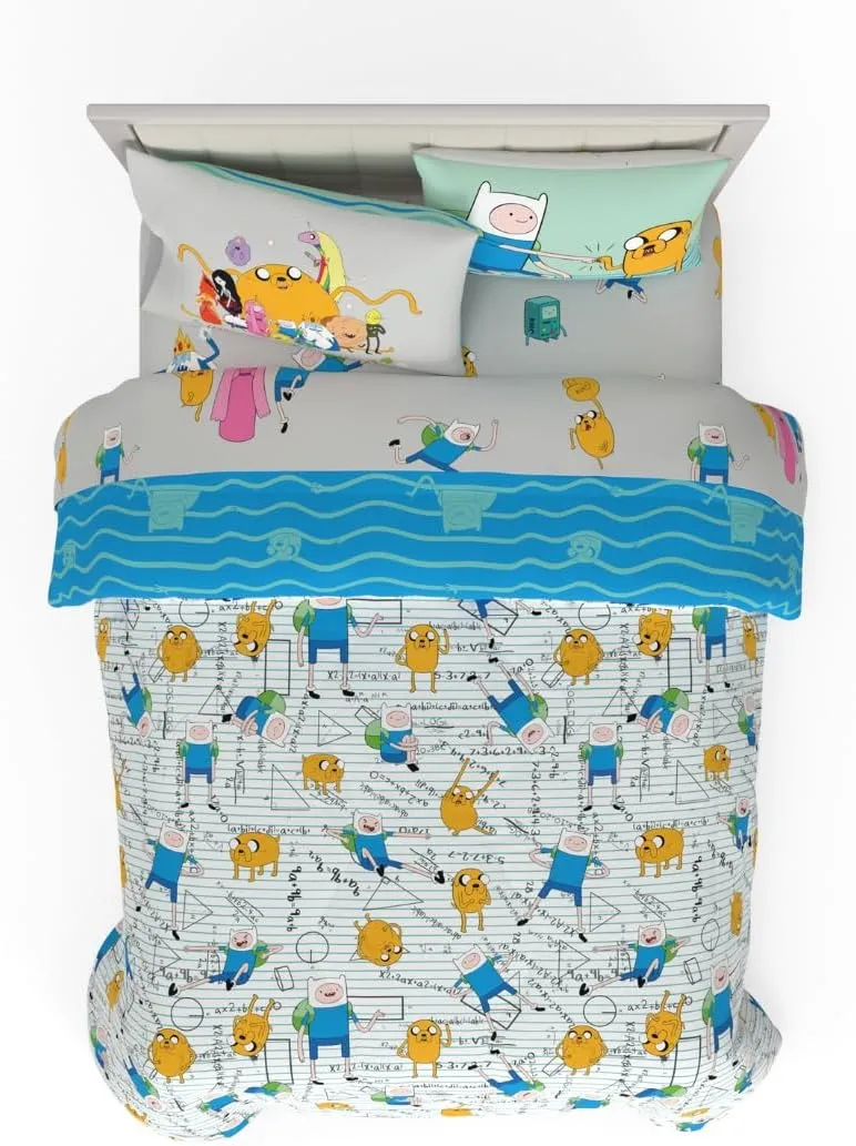 Franco Adventure Time Finn & Jake Bedding 7 Piece Super Soft Cozy Reversible Comforter and Sheet Set with Sham, Full, (Officially Licensed Product)