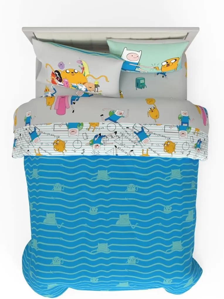 Franco Adventure Time Finn & Jake Bedding 7 Piece Super Soft Cozy Reversible Comforter and Sheet Set with Sham, Full, (Officially Licensed Product)