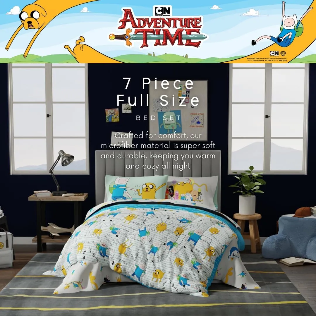 Franco Adventure Time Finn & Jake Bedding 7 Piece Super Soft Cozy Reversible Comforter and Sheet Set with Sham, Full, (Officially Licensed Product)