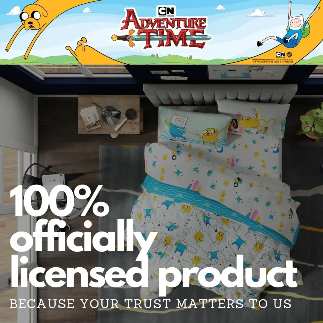Franco Adventure Time Finn & Jake Bedding 7 Piece Super Soft Cozy Reversible Comforter and Sheet Set with Sham, Full, (Officially Licensed Product)