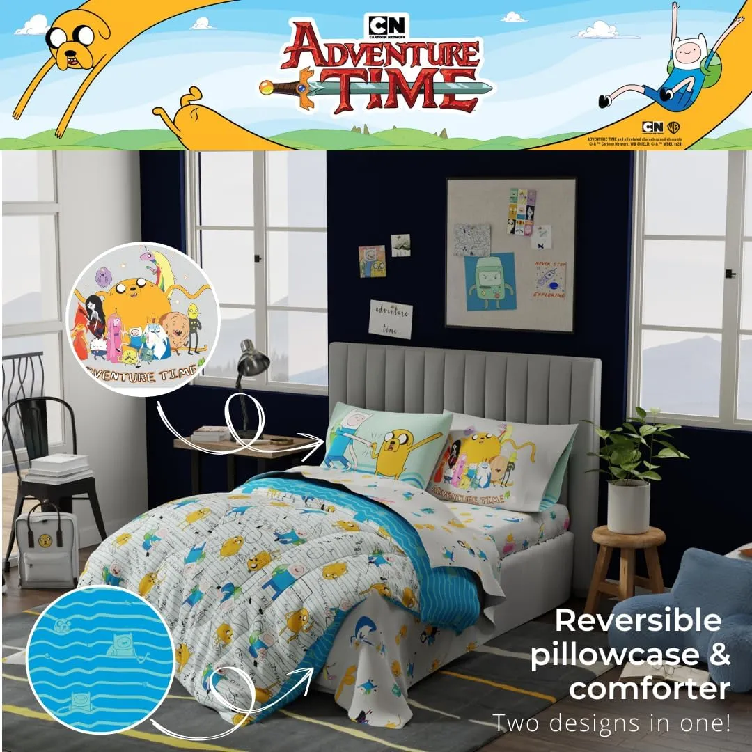Franco Adventure Time Finn & Jake Bedding 7 Piece Super Soft Cozy Reversible Comforter and Sheet Set with Sham, Full, (Officially Licensed Product)