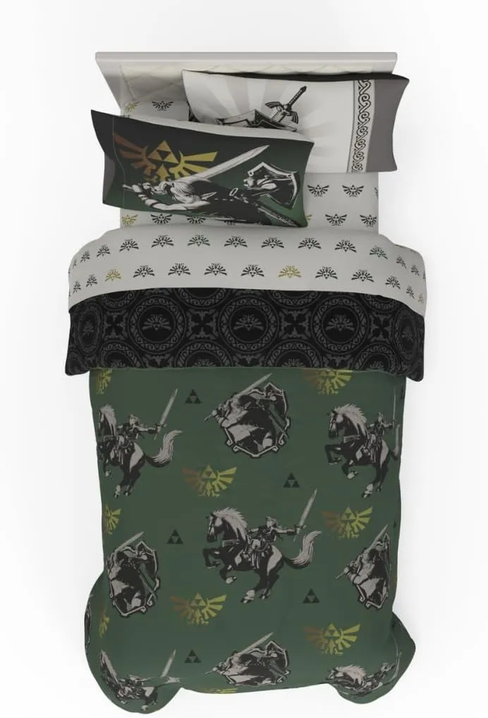 Franco Collectibles Legend of Zelda Gaming Bedding 5 Piece Super Soft Reversible Comforter and Sheet Set with Sham, Twin, (Officially Licensed Product)