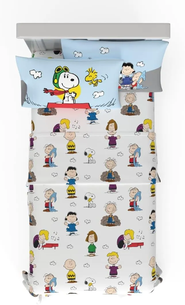 Franco Collectibles Peanuts Snoopy Bedding Super Soft Cozy Microfiber 3 Piece Twin Sheet Set, (Officially Licensed Product)