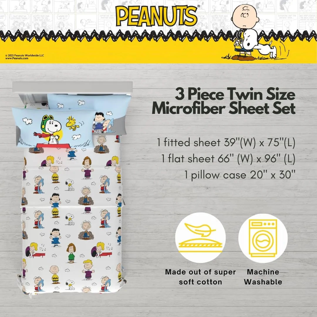 Franco Collectibles Peanuts Snoopy Bedding Super Soft Cozy Microfiber 3 Piece Twin Sheet Set, (Officially Licensed Product)