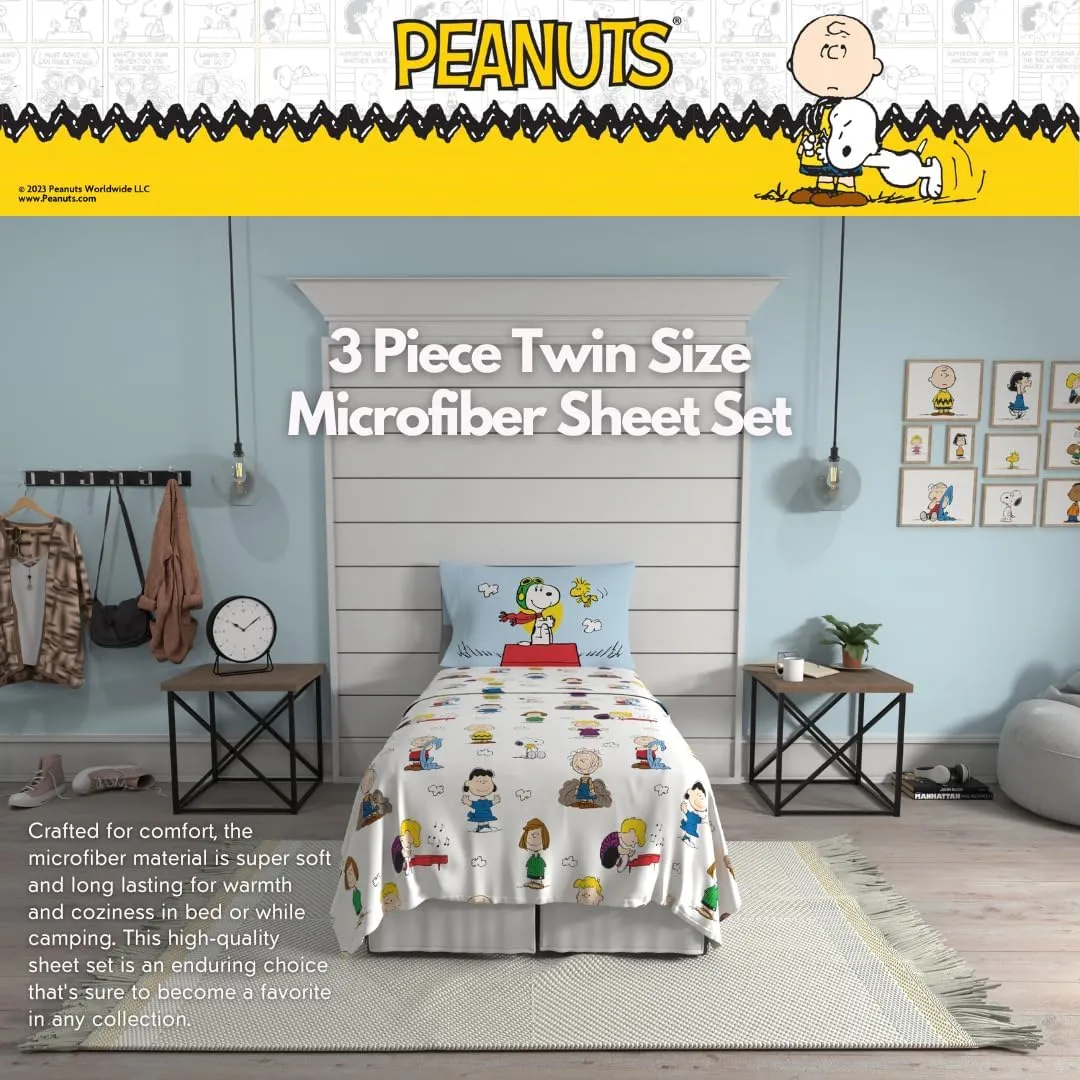 Franco Collectibles Peanuts Snoopy Bedding Super Soft Cozy Microfiber 3 Piece Twin Sheet Set, (Officially Licensed Product)