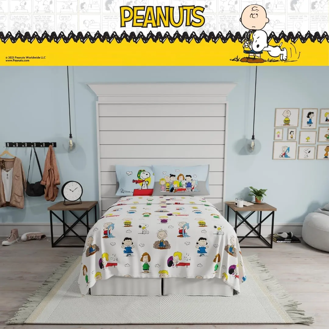 Franco Collectibles Peanuts Snoopy Bedding Super Soft Cozy Microfiber 4 Piece Queen Sheet Set, (Officially Licensed Product)