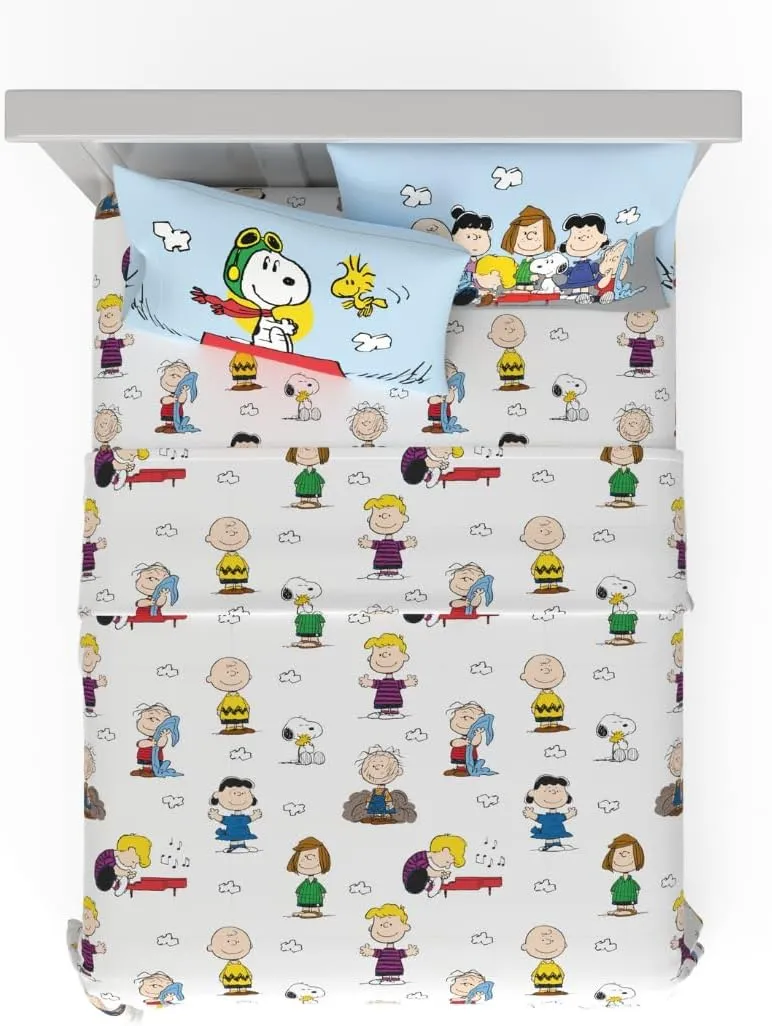 Franco Collectibles Peanuts Snoopy Bedding Super Soft Cozy Microfiber 4 Piece Queen Sheet Set, (Officially Licensed Product)