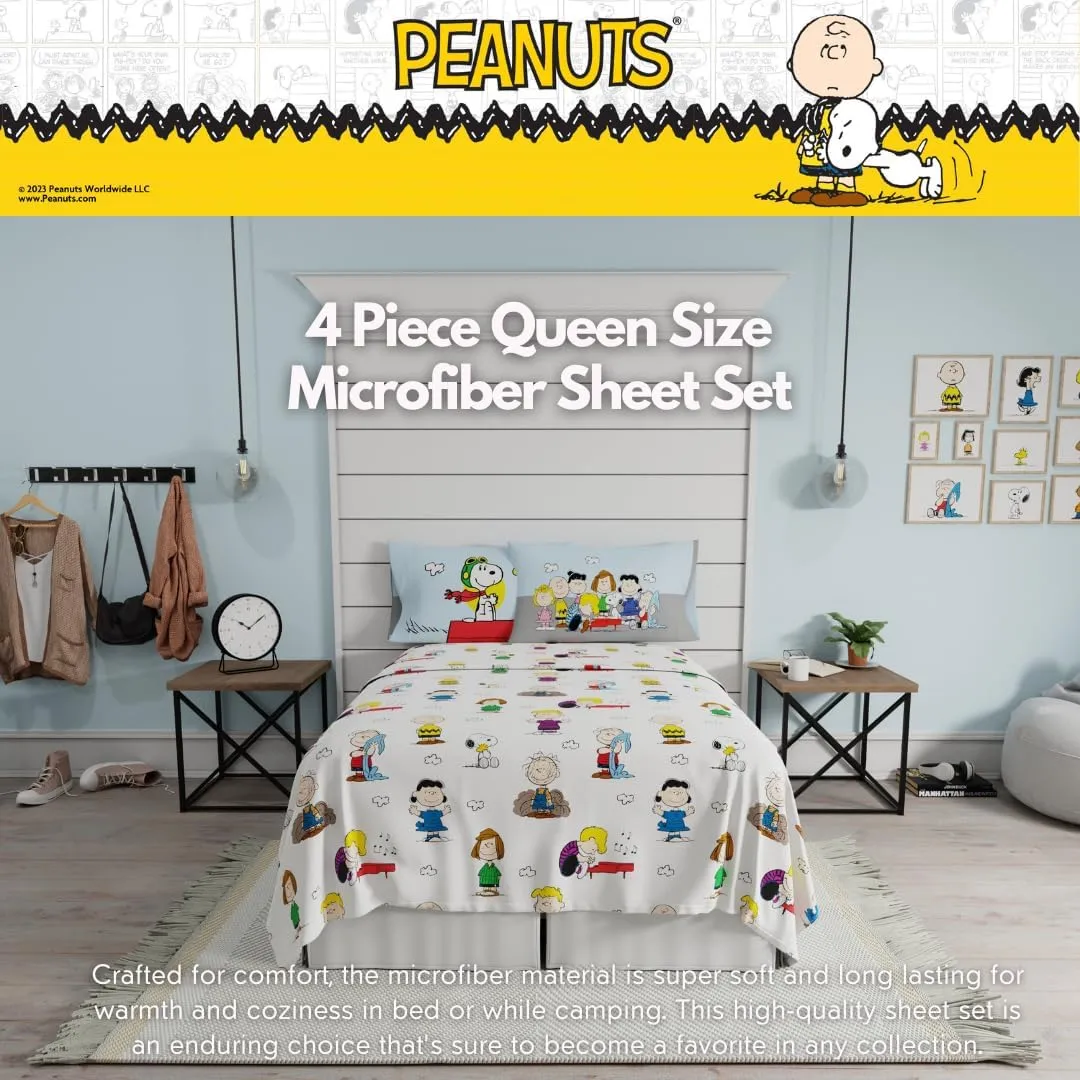 Franco Collectibles Peanuts Snoopy Bedding Super Soft Cozy Microfiber 4 Piece Queen Sheet Set, (Officially Licensed Product)