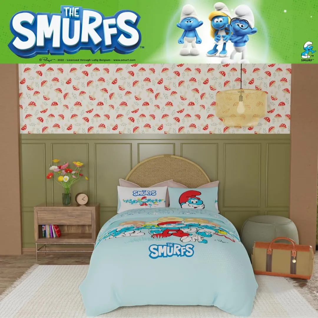 Franco The Smurfs Kids Bedding Super Soft Cozy Reversible Comforter and Sheet Set, 4 Piece Twin Size, (Officially Licensed Product)