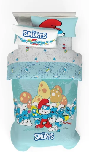 Franco The Smurfs Kids Bedding Super Soft Cozy Reversible Comforter and Sheet Set, 4 Piece Twin Size, (Officially Licensed Product)
