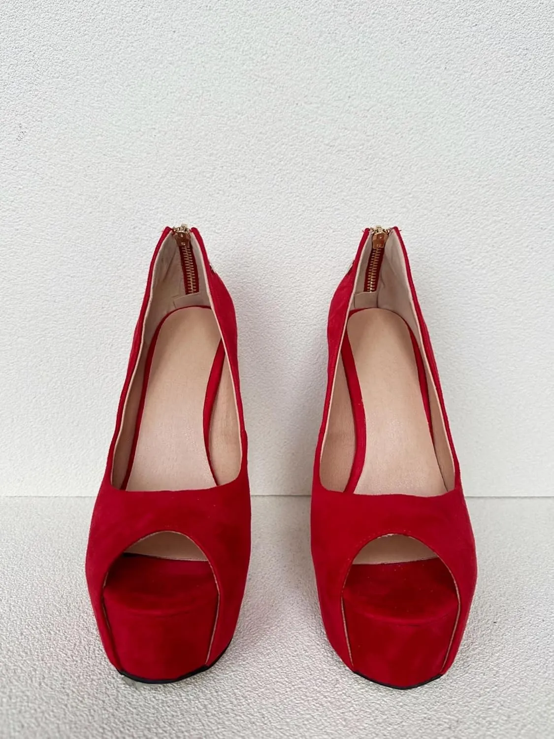 Frankie Hsu Ladies Man Sexy Platform Stiletto High Heeled Pumps, Classic Red Suede Gold Zip, Big Large Size US4-19 Dressy Dating Shoes for Women Men