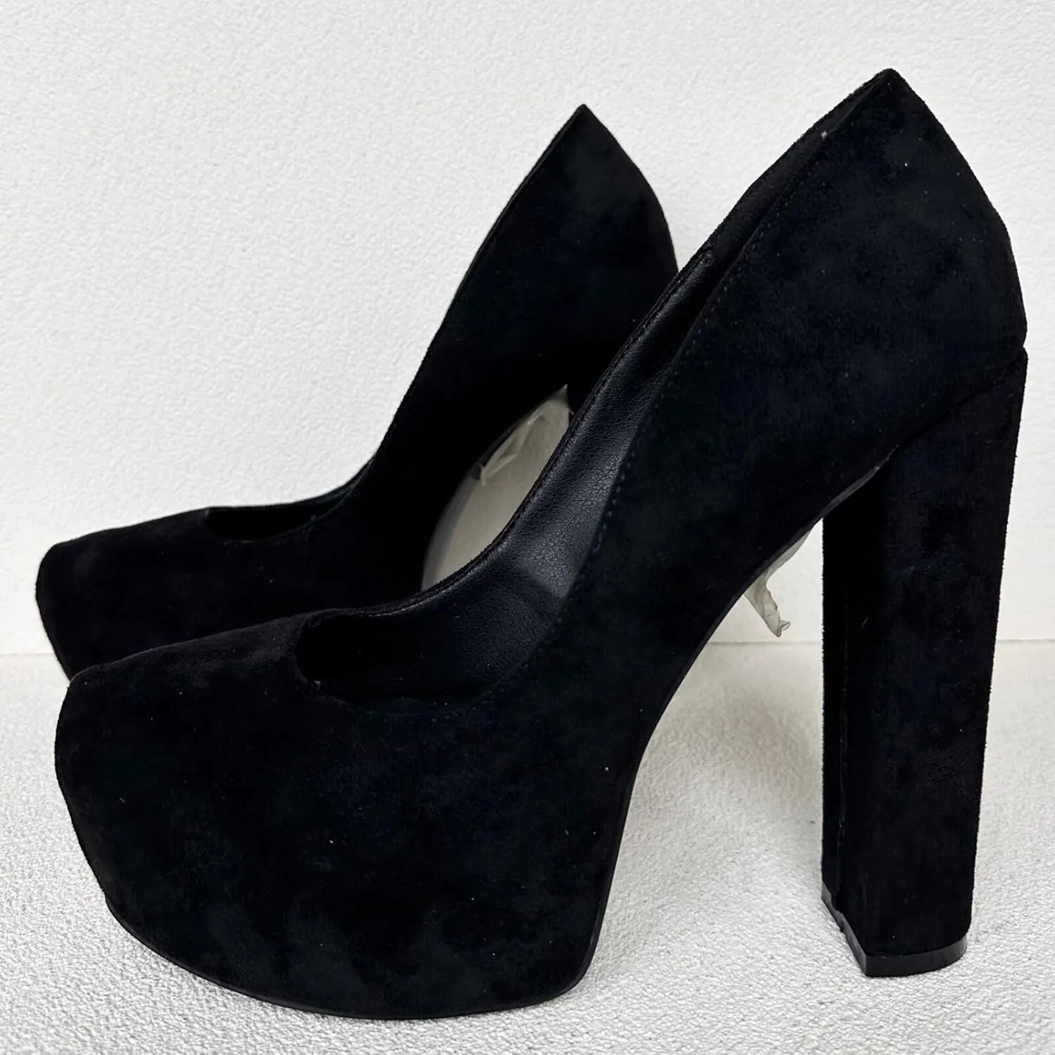 Frankie Hsu Sexy Chunky Block Suede Platform High Heeled Pumps, Classic Office Lady Fashion Style, Big Large Size Dressy Shoes for Women Men