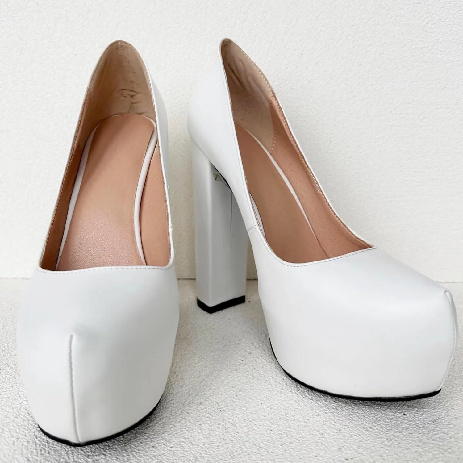 Frankie Hsu Sexy Chunky Block Suede Platform High Heeled Pumps, Classic Office Lady Fashion Style, Big Large Size Dressy Shoes for Women Men