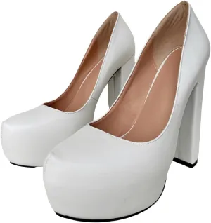 Frankie Hsu Sexy Chunky Block Suede Platform High Heeled Pumps, Classic Office Lady Fashion Style, Big Large Size Dressy Shoes for Women Men