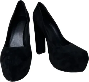 Frankie Hsu Sexy Chunky Block Suede Platform High Heeled Pumps, Classic Office Lady Fashion Style, Big Large Size Dressy Shoes for Women Men