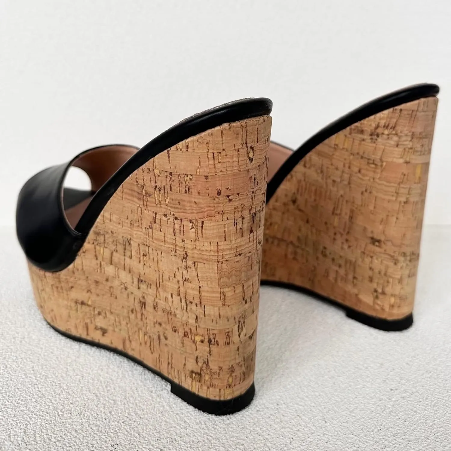 Frankie Hsu Sexy Slip On Platform Wedge Sandal, Stylish Black High heeled Oak Wood Thick Sandal, Fashion Large Big US4-19 Size Unisex Wide Strap Heeled Shoes For Women Men