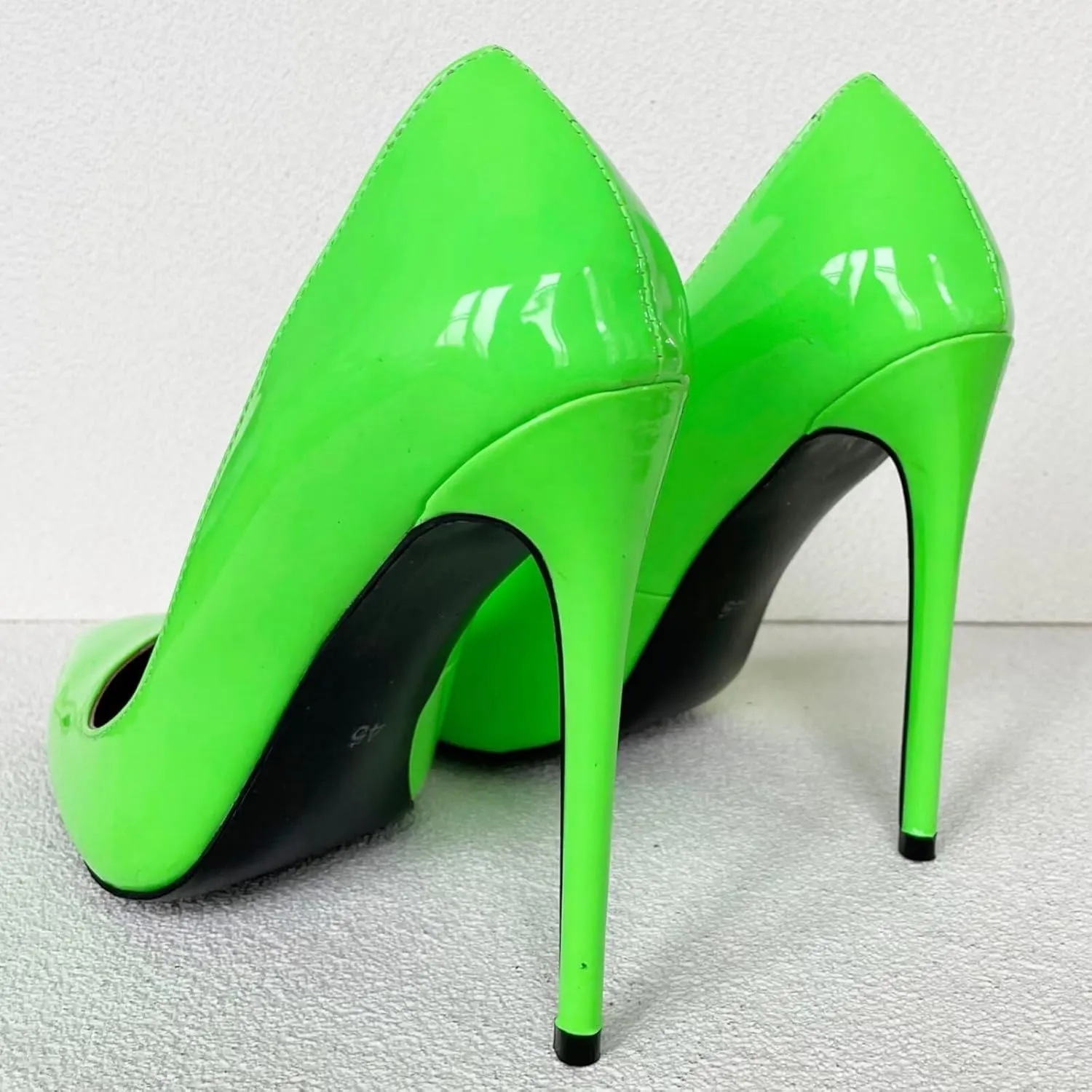 Frankie Hsu Sexy Women Neon Green Patent Stiletto High Heeled Pumps, Fluorescent Fashion Slip On Shoe, Big Large Size Designer Spike Pumps for Women Men