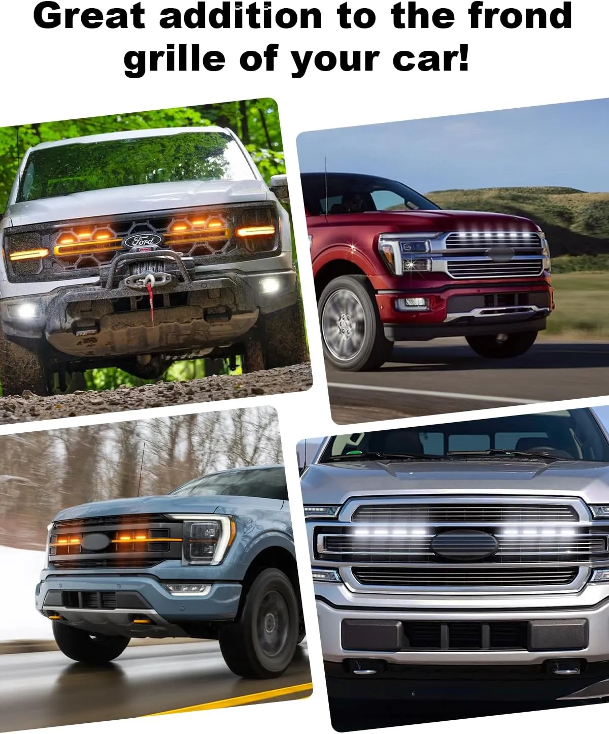 Front Grille LED Lights for F150 2018-2025 Accessories Exterior Grill Trim Warning Lamp (Amber Lights, 4)