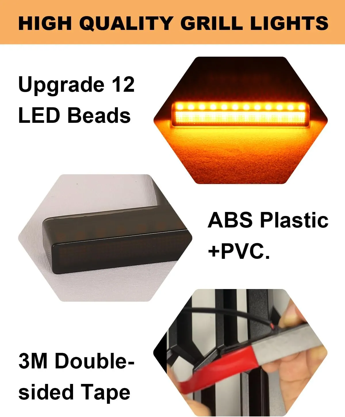 Front Grille LED Lights for F150 2018-2025 Accessories Exterior Grill Trim Warning Lamp (Amber Lights, 4)