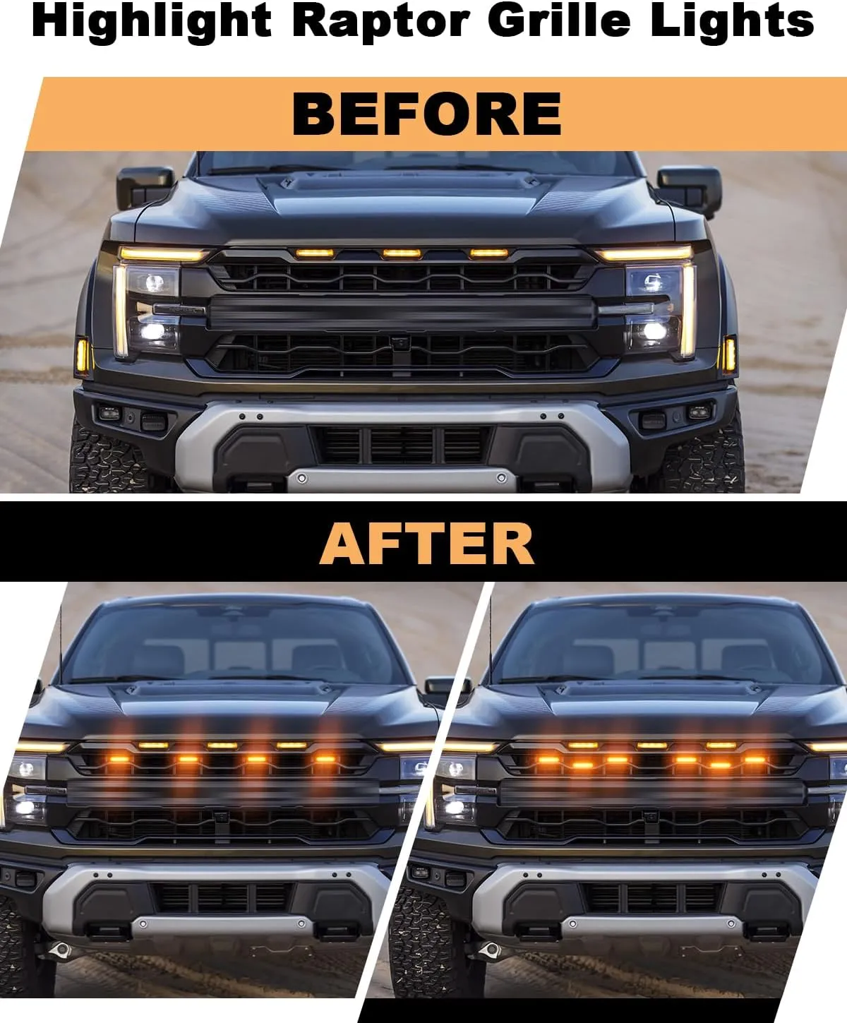 Front Grille LED Lights for F150 2018-2025 Accessories Exterior Grill Trim Warning Lamp (Amber Lights, 4)