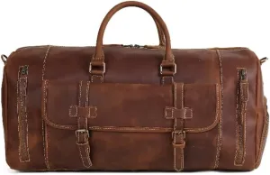 Full Grain Leather Travel Duffel Bag, Leather Weekend Bag with Shoe Compartment, Mens Classic Gift Carry on Bag (Carry-On 20-Inch)