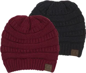 Funky Junque Solid Ribbed Beanie Soft Stretch Cable Knit Slouchy Hat Warm Skull Cap