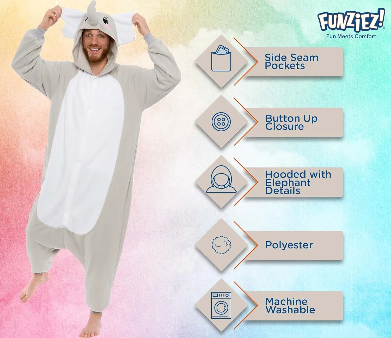 Funziez! Adult Onesie Halloween Costume - Animal and Sea Creature - Plush One Piece Cosplay Suit for Adults, Men and Women