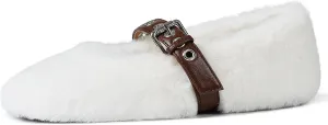 Fur Ballet Flats for Women Buckle Strap Mary Jane Shoes Comfy Ballerina Flats Casual Office Mary Janes Cute Faux Fur Flat Shoes for Women
