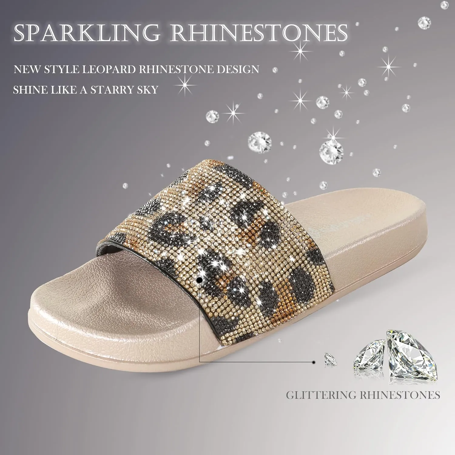 Fur Story Womens Slides House Slippers Rhinestone Glitter Slides Cute bling Flat for Women Platform Sandals Cozy Bedroom Slippers Shower Shoes