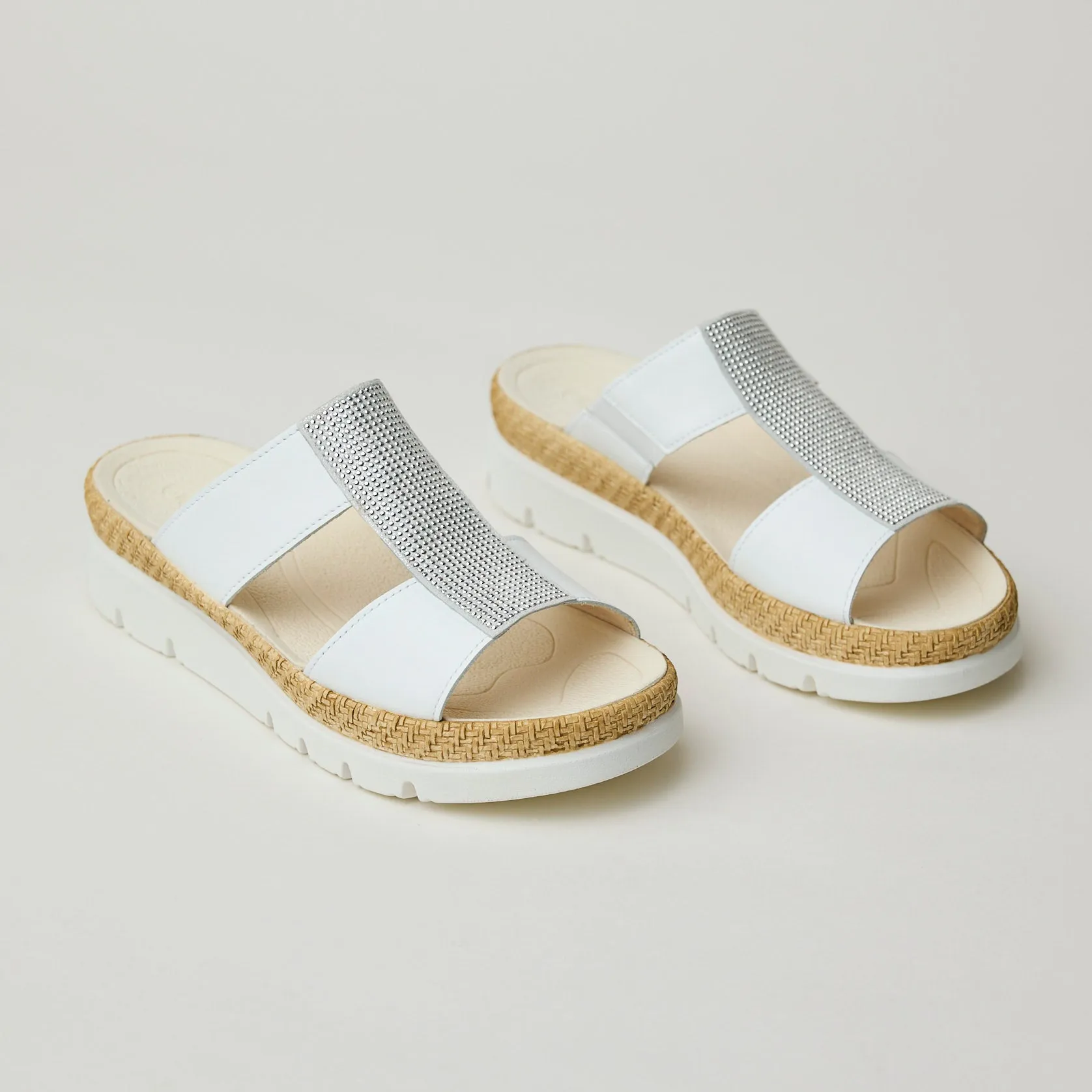 Gabor White Leather Sliders