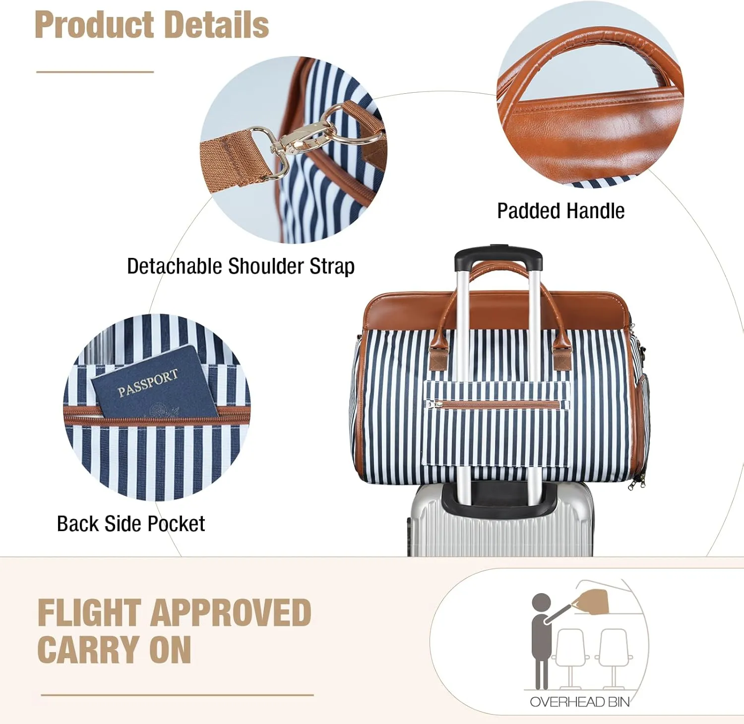 Garment Bag for Travel, 3 in 1 Convertible Jenni Bag Roomy Design Duffle Suit Bags with Water-Resistant Shoe Pouch, Overnight Halfday Weekender Bags for Women Hanging Clothes