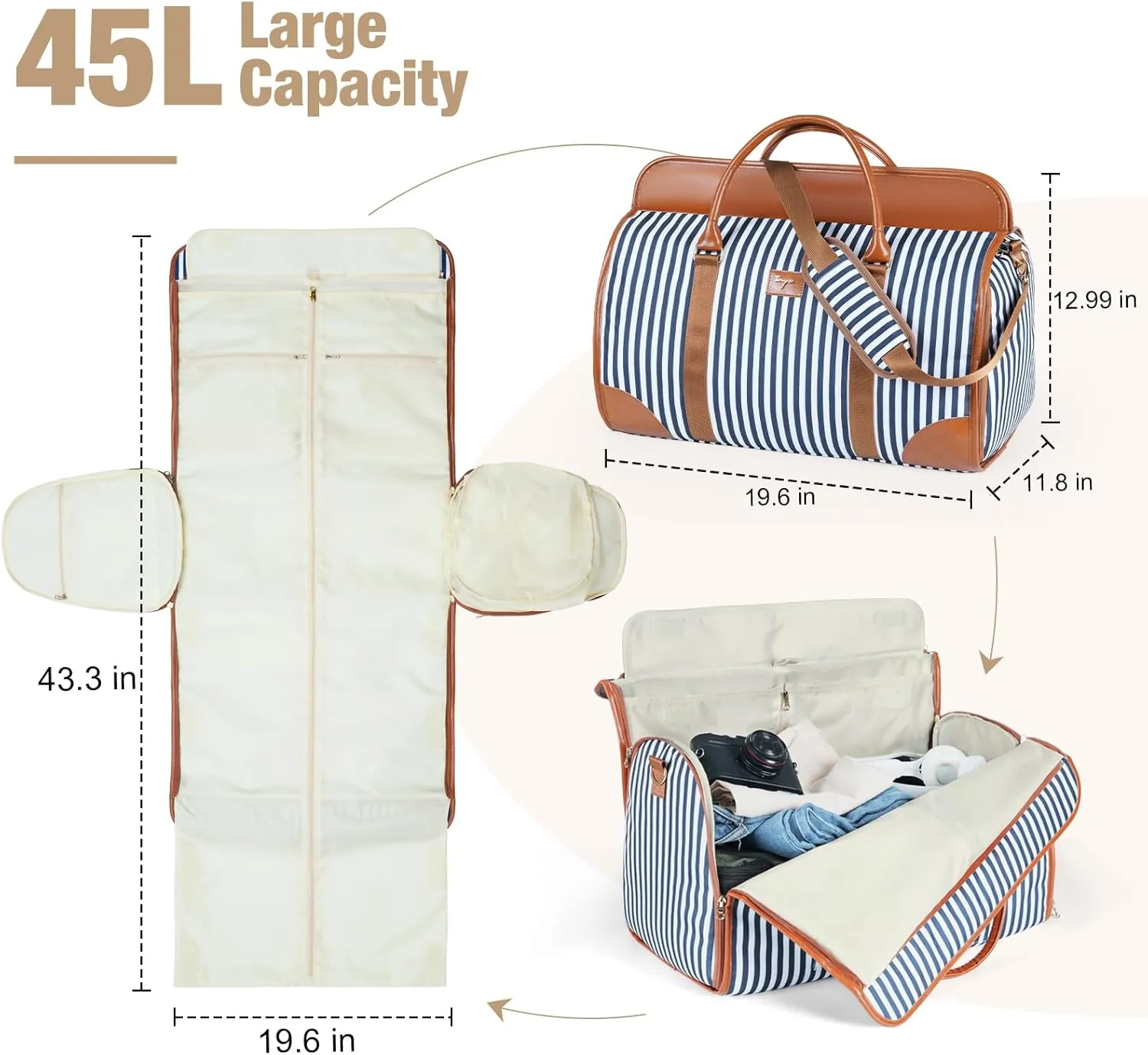 Garment Bag for Travel, 3 in 1 Convertible Jenni Bag Roomy Design Duffle Suit Bags with Water-Resistant Shoe Pouch, Overnight Halfday Weekender Bags for Women Hanging Clothes