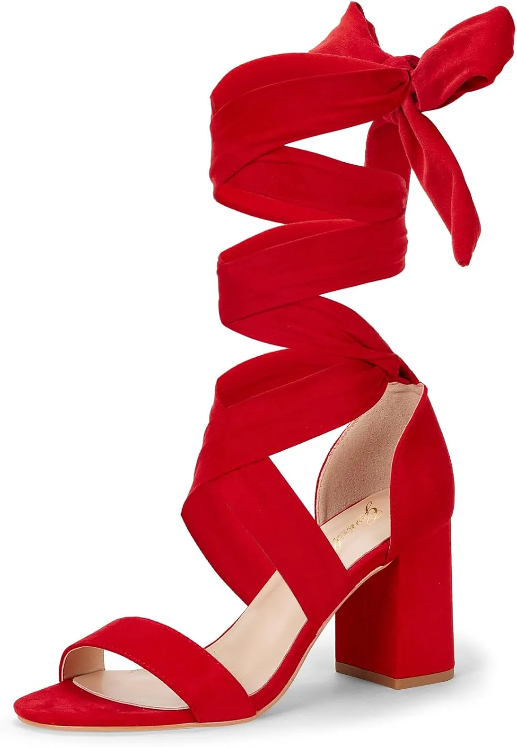 GENSHUO Women's Chunky High Heels Lace Up Strappy Block Sandals Open Toe Sexy Dress Heel Comfortable Prom Wedding Homecoming Party Graduation Shoes